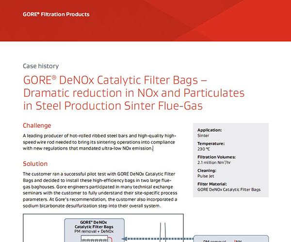 GORE DeNOx Catalytic Filter Bags reduce NOx and Particulates in Steel Production Sinter Flue-Gas